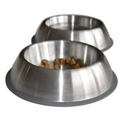 Angle View: PetFusion Premium Brushed Anti-Tip Dog & Cat Bowls (Set of 2 Bowls). Food Grade Stainless Steel. Bonded Silicone Ring for Traction, 14 oz, Metallic