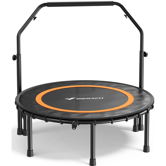 MERACH 40" Fitness Trampoline with Bar, Foldable Mini Trampoline Rebounder with Bungees, 330 lbs Capacity