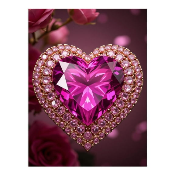 Diamond Art Kit for Adults, Pink Heart Gemstone Roses Background Diamond Painting for Adults Beginners, 5D DIY Diamond Art Painting Kits, Colorful Diamond Painting Craft for Home Decor 12x16