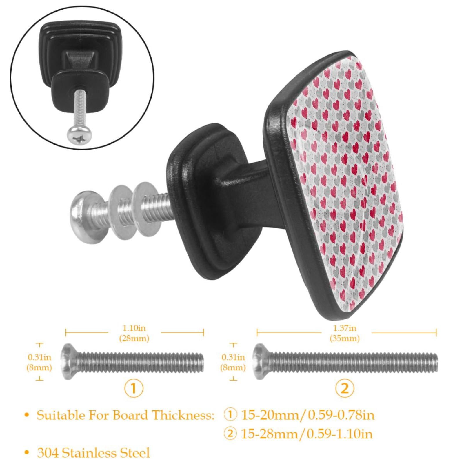 4 Pcs Cabinet Handle Drawer Pulls Red Grey Heart Knobs with Screws Square Furniture Office Cabinet Knob Decoration