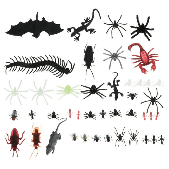 Taxenne 44pcs Simulation Plastic Bugs Fake Spiders Scorpion Bat for Halloween Party Favors Decoration