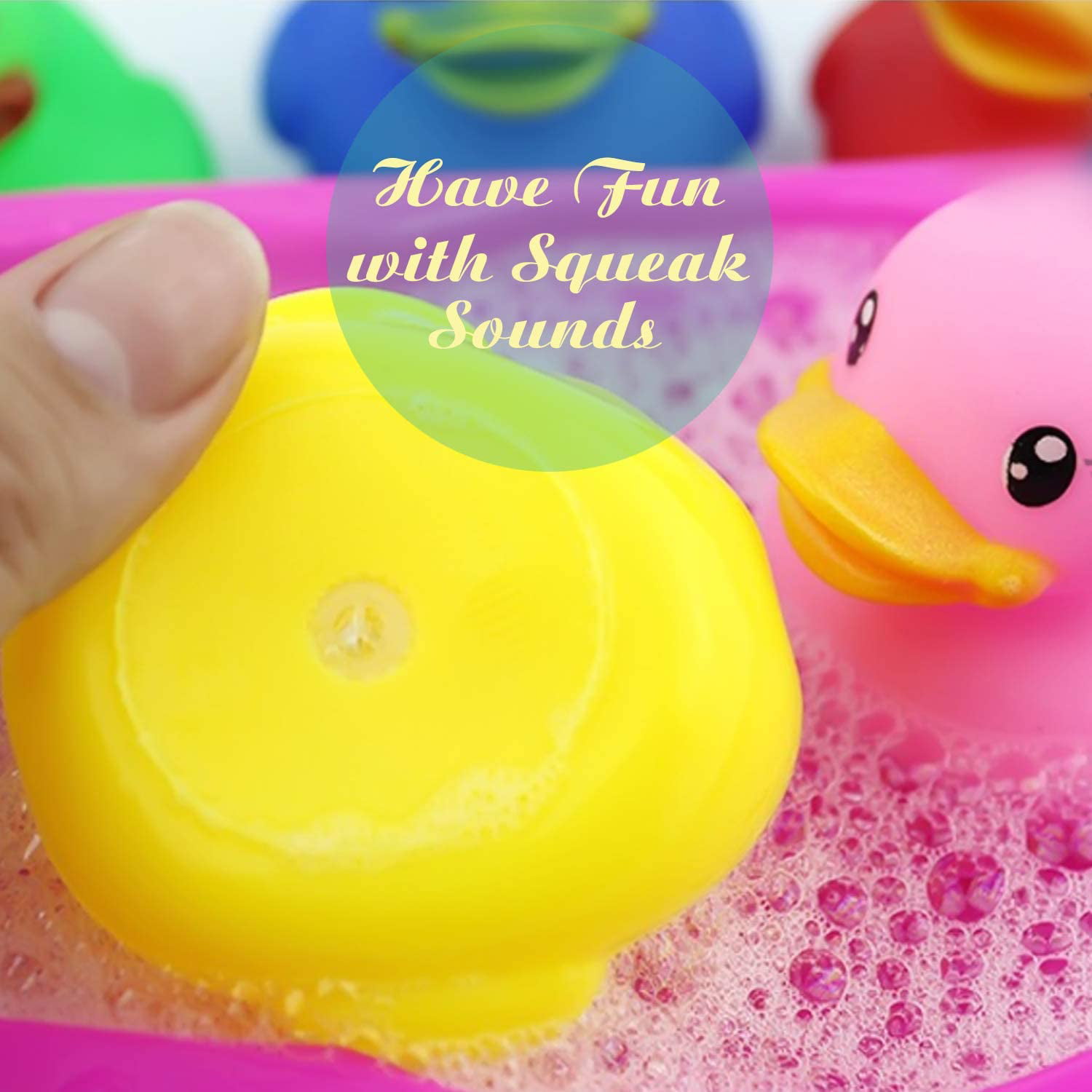 Novelty Place 12 Pcs Float & Squeak Rubber Duck Ducky Baby Bath Toy for Kids Assorted Colors