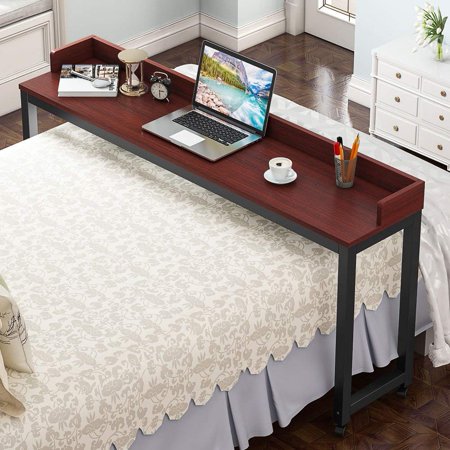 Teak Substitute Furniture Overbed Table with Wheels, Tribesigns 70.8'' Mobile Desk with Heavy-Duty Metal Legs, Super Sturdy and Stable (Teak.) ()