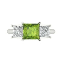 2.5 ct Princess Cut Natural Peridot 3 Stone 18K White Gold Womens Engagement Ring