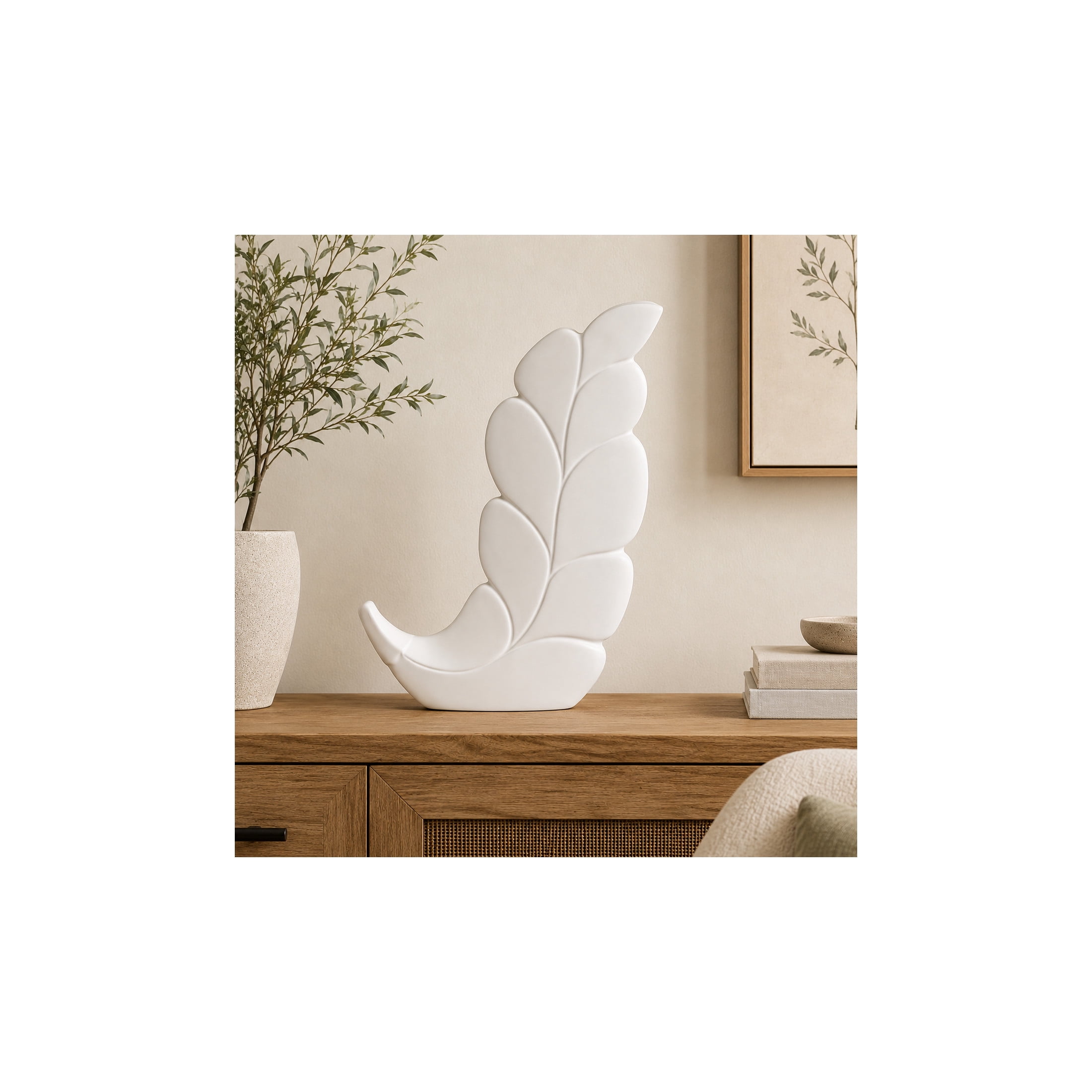 DecMode 20" Leaf Slanted White Ceramic Vase