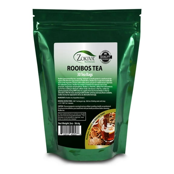 Rooibos Tea Bags (30 Bags) Premium Caffeine-Free Nutritious in Resealable Zip Pouch
