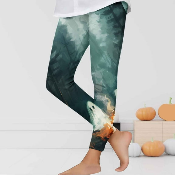 Frostluinai Halloween Legging for Kids Girls Striped Leggings Birthday Stretchy Tights Pants Funny Graphic Leggings for Toddler 3-8Y