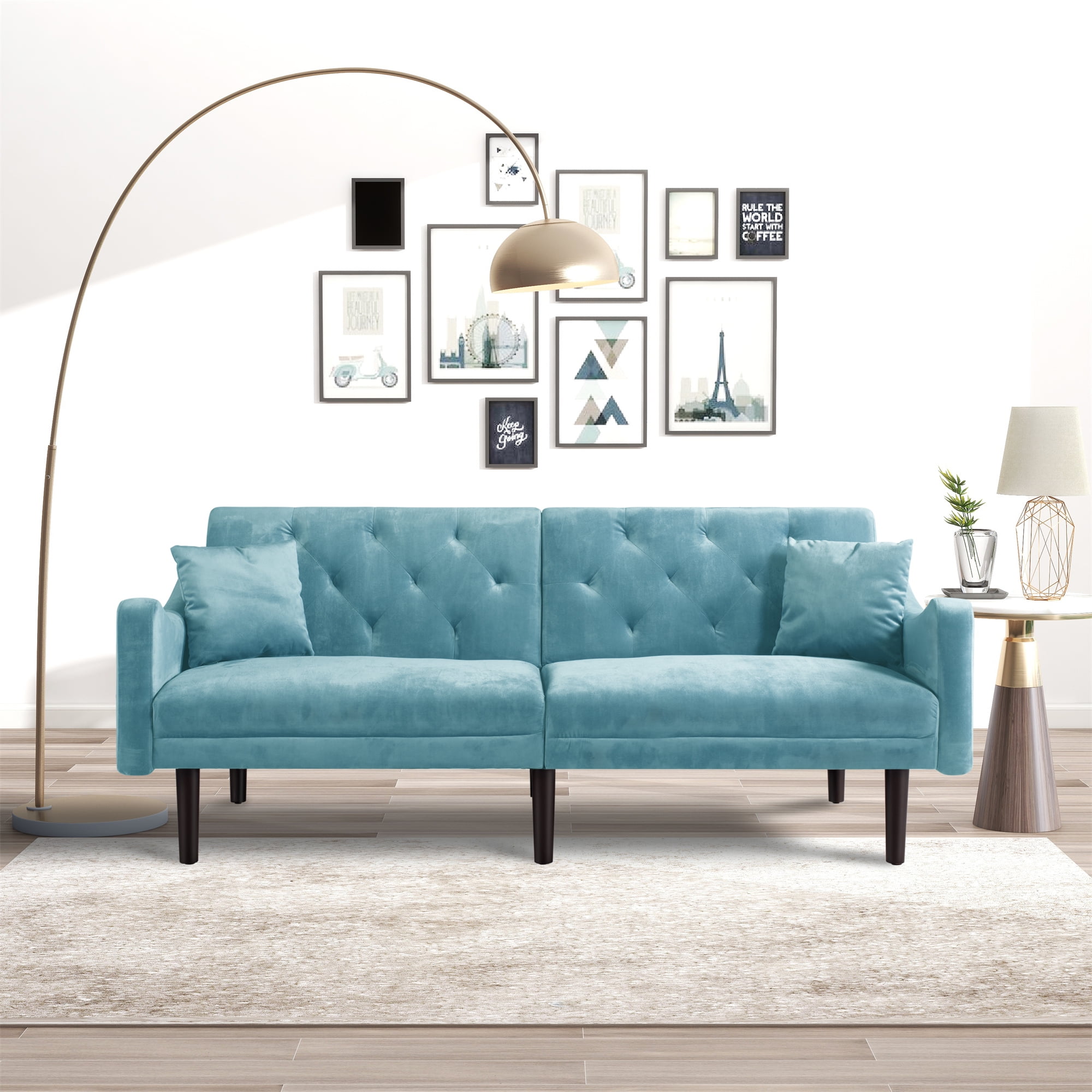 Kepooman Modern Velvet Convertible Sofa Bed for Living Room Bedroom, Button Tufted Curved Arms Futon Couch for Compact Living Space, Adjustable Lounge Sofa Bed Sleeper for Home Apartment, Light Blue Kepooman Modern Velvet Convertible Sofa Bed for Living Room Bedroom, Button Tufted Curved Arms Futon Couch for Compact Living Space, Adjustable Lounge Sofa Bed Sleeper for Home Apartment, Light Blue