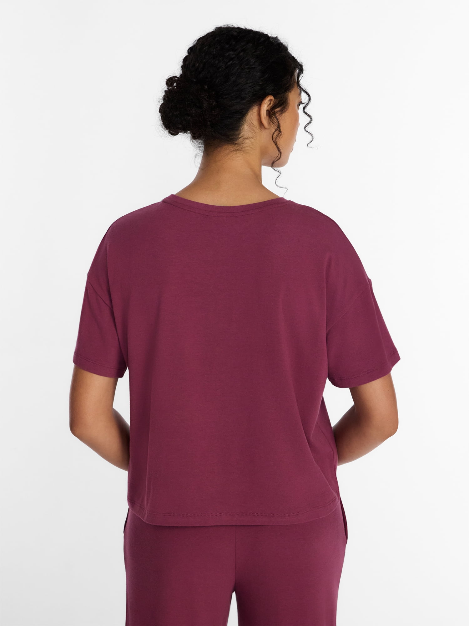 Joyspun Women’s Cotton-Blend Sleep Lounge Top with Short Sleeves, Sizes S-3X