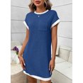 thumbnail image 6 of Women Casual A Line Dress Loose Fit Short Sleeve Round Neck Mid Length Summer Everyday Wear, 6 of 7