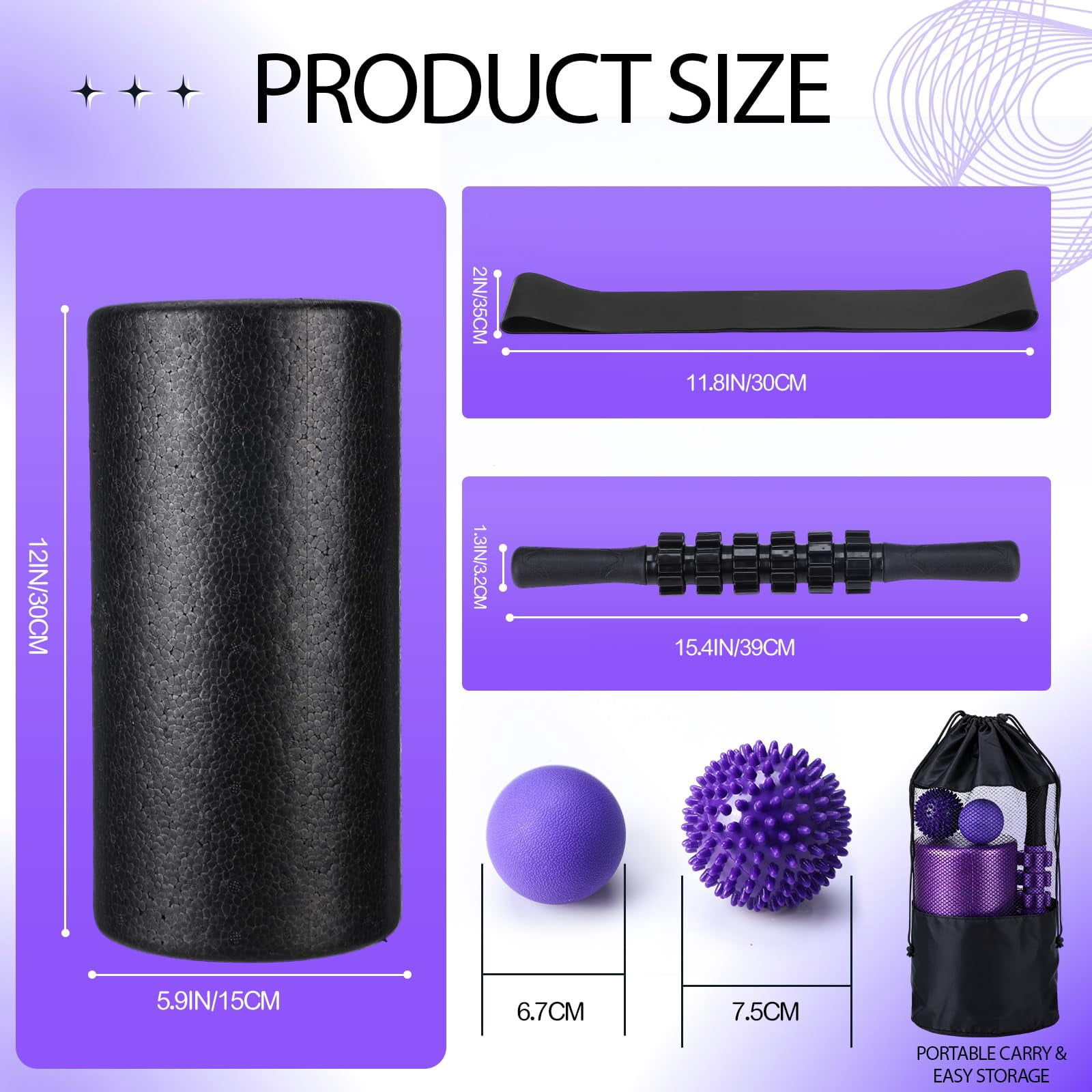 12 Foam Roller Set - 6 In 1 Deep Kit Includes  Massage Ball Stick Fasciitis Stretch Strap & Bag For Body Physical Exercise 2