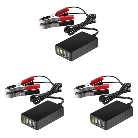 Portable DC with Battery Clip, 12V/24V To 5V 4-Port USB Charger
