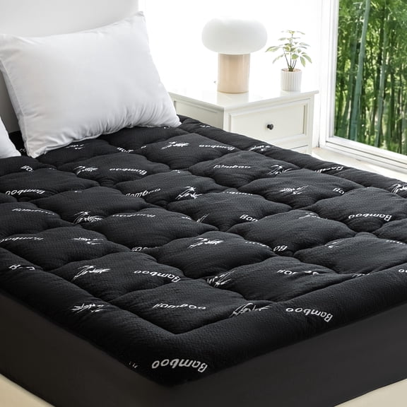 Sleep Zone 11oz Bamboo Cooling Mattress Pad, Soft Breathable Mattress Topper with Deep Pocket up to 21", OEKO-TEX Certified, Black, Twin
