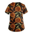 thumbnail image 4 of Pumpkin Scrub Tops Women，Plus Size Women'S Halloween Pumpkin-Headed Bat Printed Scrub Tops V-Neck Fun T Shirts Nurse Uniform Tee With Pockets，Gold，Xl, 4 of 4