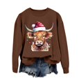 thumbnail image 1 of Chandail en Molleton Décontracté à Manches Longues pour Femmes, Imprimé Vache Western de Noël, 1 of 4