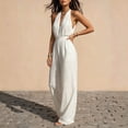 thumbnail image 6 of biudgviw Women's Halter Jumpsuits Casual V Neck Sleeveless Ruched Rompers Elastic Waist Wide Leg Jumpsuit with Pockets, 6 of 7