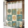 thumbnail image 4 of Vintage Coastal No Hook Shower Curtain Waterproof,Bathroom Curtains with Snap in Liners and See Through Top Window,Summer Beach Sea Turtle Shell Starfish Hotel Style Bathtub Curtains Shower 60"Wx72"L, 4 of 8