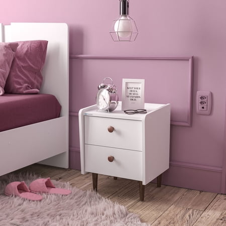 Boahaus Alcoy Modern 2-Drawers Nightstand  White Finish - Storage for Bedroom for Adults