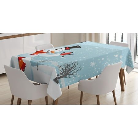 Snowman Vinyl Tablecloth Snowman Tablecloth, Snowfall Festive New Year's Eve Celebration Theme Xmas Figure with Bullfinch Birds, Rectangular Table Cover for Dining Room Kitchen, 60 X 90 Inches, Multicolor, by Ambesonne ()
