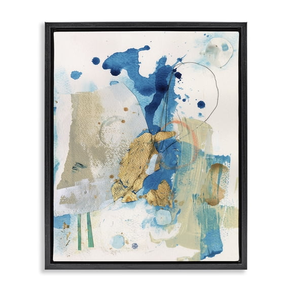 Stupell Industries Blue & Gold Splash Abstract Abstract Painting Black Floater Framed Canvas Art Print Wall Art, 17 x 21
