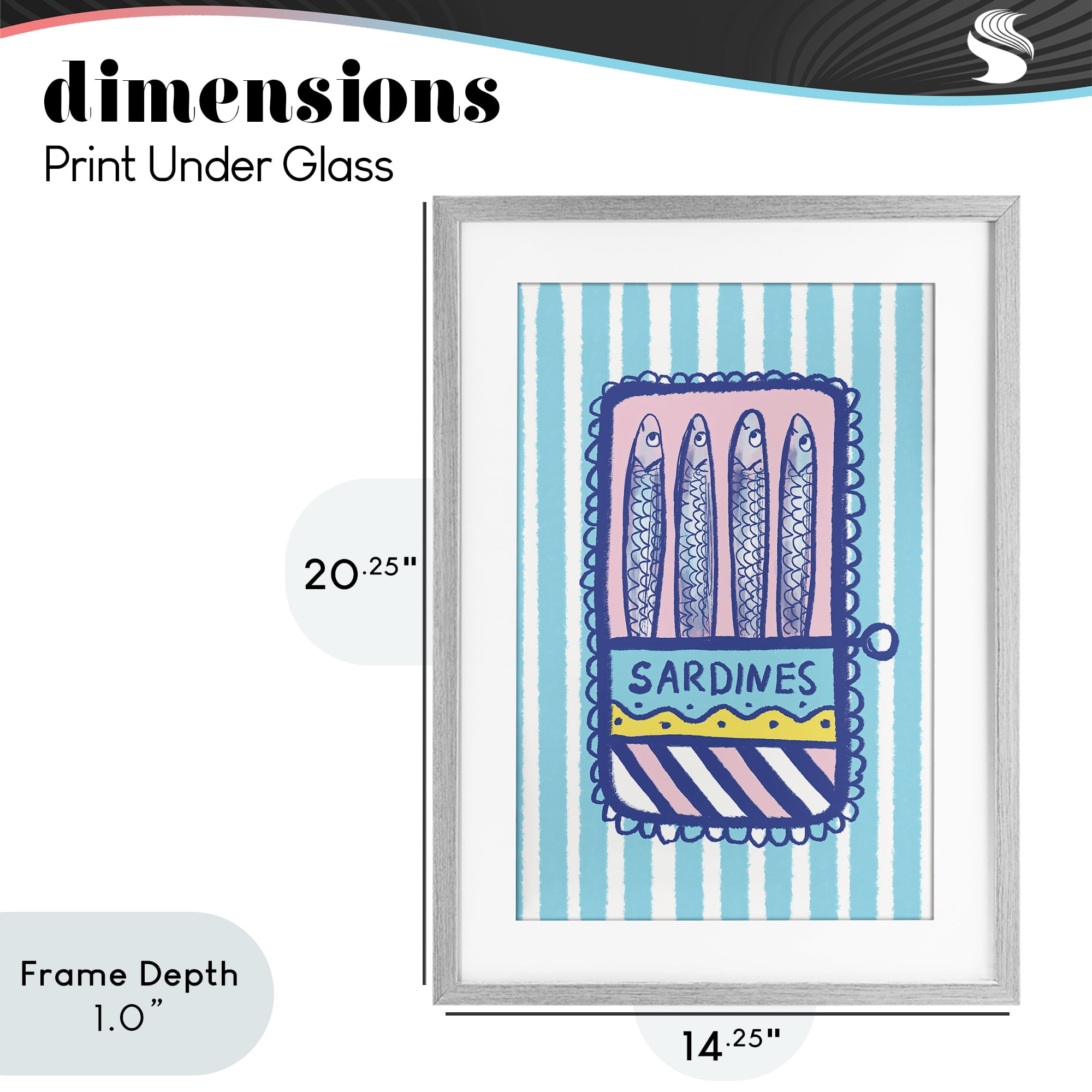 Stupell Industries Pastel & Stripes Sardines Gray Framed Print Under Glass, design by Florentina Dolci