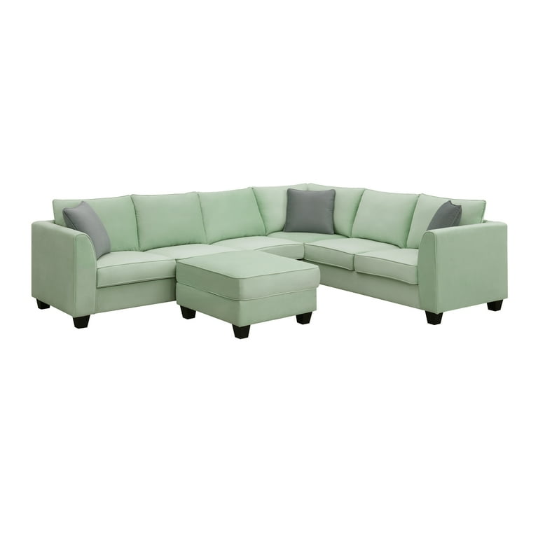 7 Seats Modular Sectional Sofa with Ottoman, L Shape Fabric