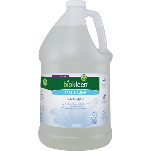 Líquido para platos transparente y libre de Biokleen, 1 galón, jabón para lavar platos, ecológico, no tóxico, a base de plantas, sin fragancias artificiales, colorantes ni conservantes, libre y transp
