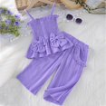 thumbnail image 2 of Zanarzt Toddler Girl Clothes Summer Outfits Set Toddler Girl Summer 2Pcs Outfit Set Sleeveless Ruffle Top with Cotton Pants Solid Color Clothes Back to School Clothes Purple,6-9 Months, 2 of 7
