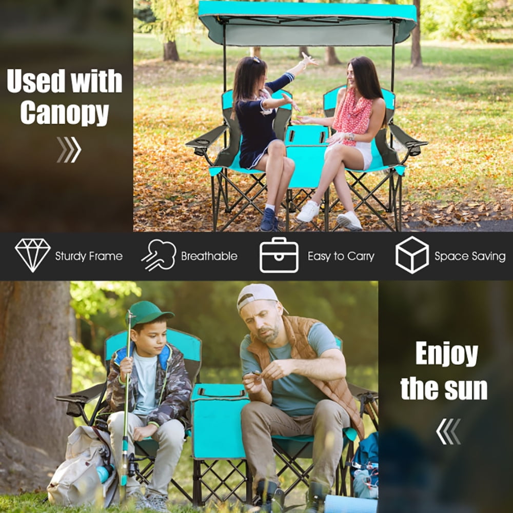 Aimee Lii Portable Folding Camping Canopy Chairs with Cup Holder, Double Camping Chair with Canopy, Turquoise Aimee Lii Portable Folding Camping Canopy Chairs with Cup Holder, Double Camping Chair with Canopy, Turquoise