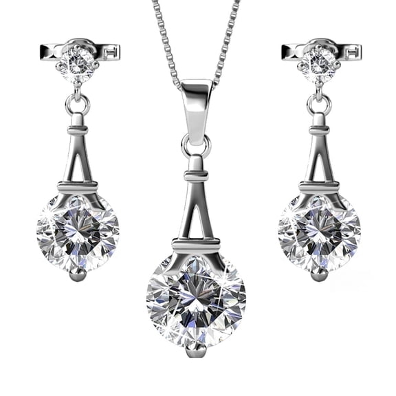 Cate & Chloe Isla 18k White Gold Plated Eiffel Tower Jewelry Set with Swarovski Crystals for Women