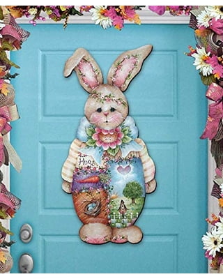 “Easter Bunny” handcrafted wooden heart door/dresser hanger Rabbit Easter Egg 