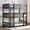 Black, variant on Triple Bunk Bed Frame, Convertible to 3 Single Beds, Solid Wood Bed with Ladders & Guardrails, Black