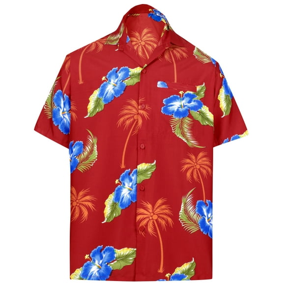 HAPPY BAY Men's Funky Beach Party Tropical Floral Shirts Short Sleeve Button Down Hawaiian Shirt for Men M Candy, Hibiscus Palm
