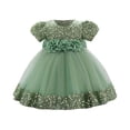 thumbnail image 2 of Weebloom Flower Girl Dresses Birthday Wedding Short Sleeve Fairy Dress Toddlers Glitter Bowknot Floral Party Gown With Skirt Formal Green Girls Dresses, 2 of 9