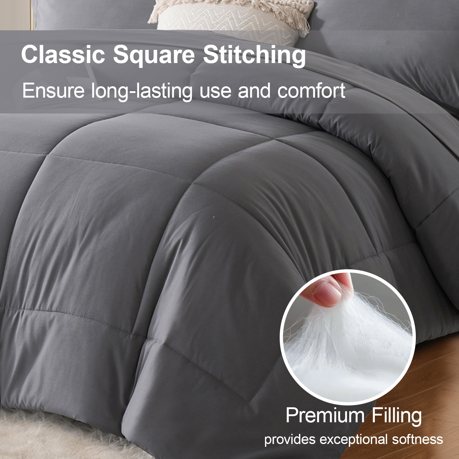 Flymme Full Bed Sets 7 Pieces Dark Grey Comforter Sets with Sheets Modern Soft Microfiber Quilted Warm Complete Bedding for Bedroom Decor