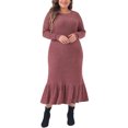 thumbnail image 2 of Agnes Orinda Women's Plus Size Dress Ribbed Knit Crew Neck Long Sleeve Ruffled Hem Casual Winter Mixi Dresses 2X Purple Red, 2 of 6