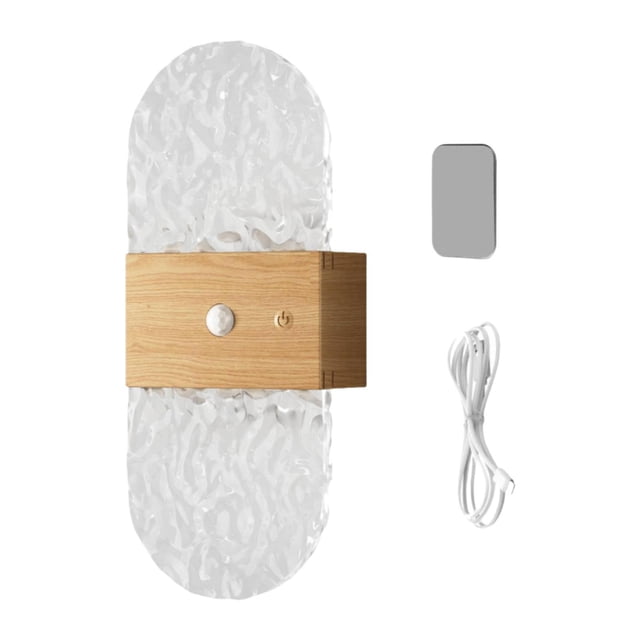 Aplique pared moderno, ajustable, inalámbrico, acrílico, LED, lámpara pared, para noche, escalera, cocina, baño, interior. Veta de madera clara