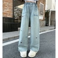 thumbnail image 5 of WMQPNNS Girls Denim Pants Wide Leg Jeans with Pockets, Girls Wide Leg Pants Size 14 Elastic Waist Cute Heart Print Baggy Denim Pants Girls Clothing(Size 7-8 Years, Sky Blue-3), 5 of 10