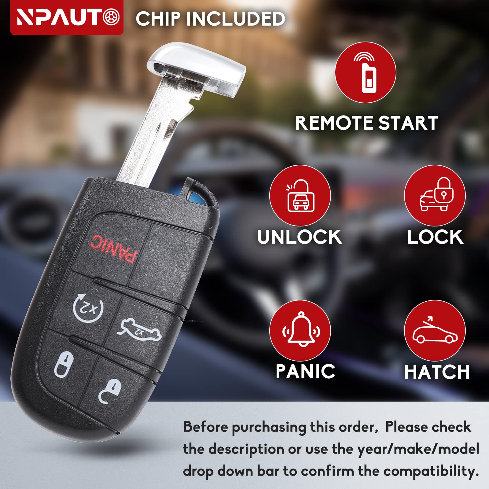 NPAUTO 2-Pack Key Fob Replacement for Chrysler 300 Dodge Charger