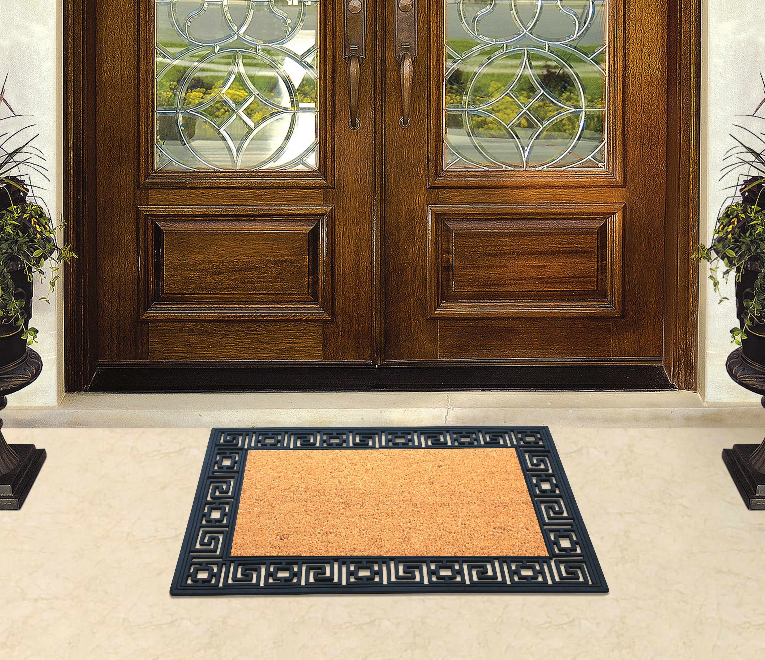 A1 Home Collections 36"×24" Natural Coir & Rubber Doormat - Decorative Welcome Design, Heavy Duty Coconut Fiber Entry Mat with Non-Slip Backing - Anti-Shed Treated, Low Profile Outdoor Front Door Mat