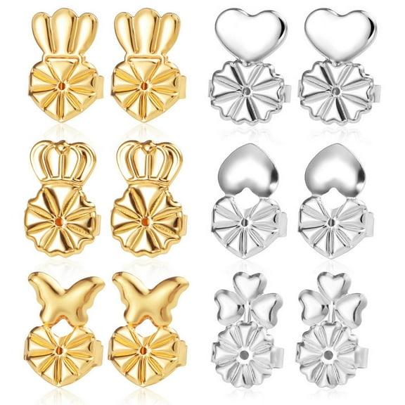 6 Pairs Earring Backs for Heavy Earrings, 14K Gold Plated Earring Lifters for Droopy Ears, Hypoallergenic Adjustable Heart Earring Backs