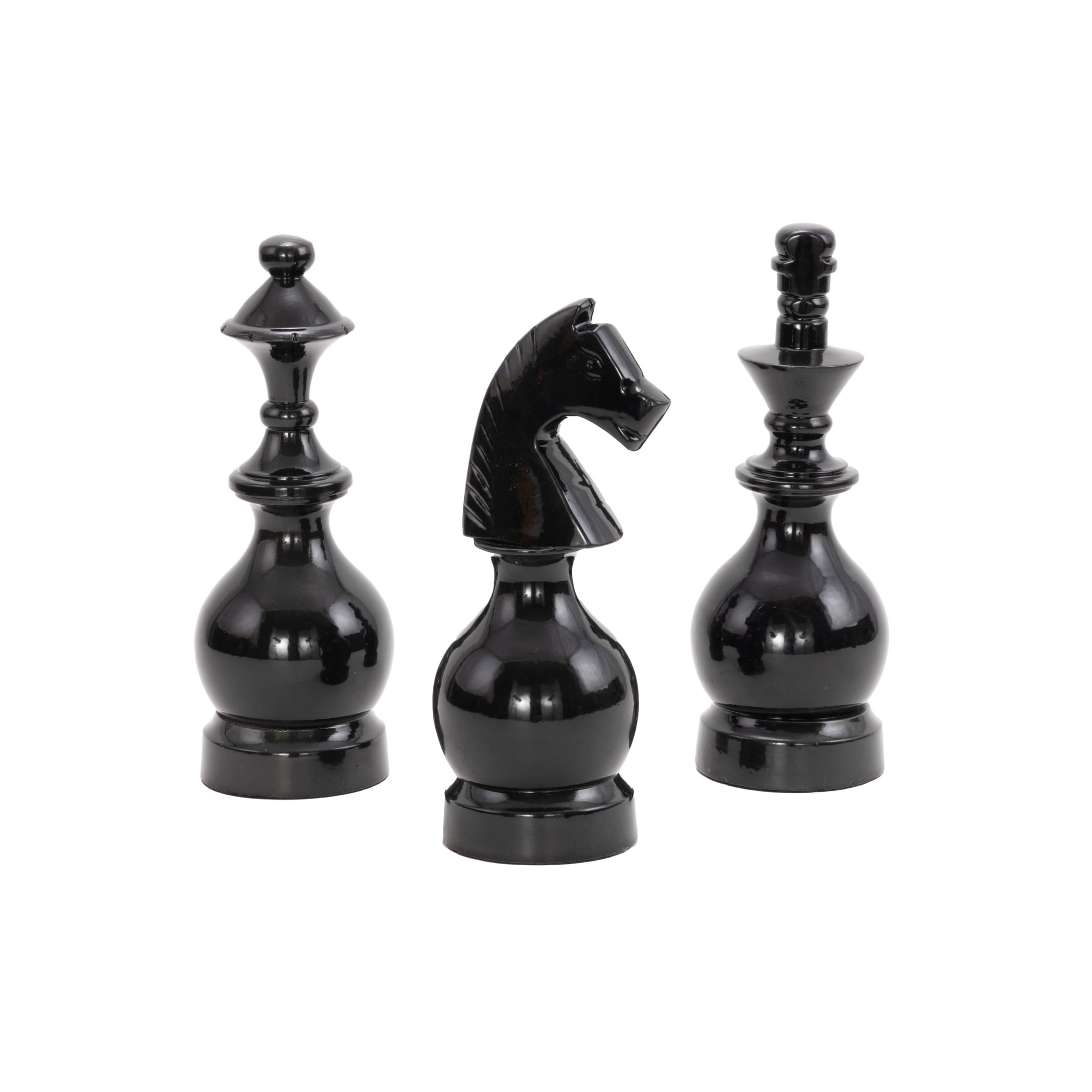 9", 9", 8"H Gray Aluminum Metal King, Knight, Bishop Chess Sculpture, by DecMode (3 Count)