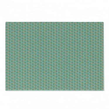 Teal and White Cutting Board, Floral Moroccan Mosaic Pattern Cultural Design Eastern Tile, Decorative Tempered Glass Cutting and Serving Board, Small Size, Multicolor, by Ambesonne