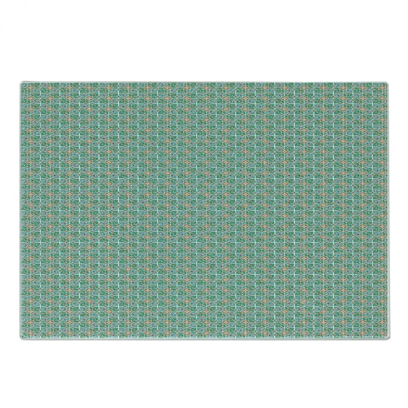 Teal and White Cutting Board, Floral Moroccan Mosaic Pattern Cultural Design Eastern Tile, Decorative Tempered Glass Cutting and Serving Board, Small Size, Multicolor, by Ambesonne