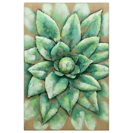 Empire Art Direct Succulent 2 Hand Painted 3D Metal Wall Art on Slatted Solid Wood, 24