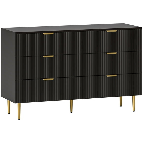 HOMCOM 6 Drawer Dresser for Bedroom Chest of Drawers Gold Handles and Legs