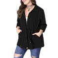 thumbnail image 6 of MODA NOVA Juniors Plus Size Long Sleeve Drawing Waist Fall Jacket 2X Black, 6 of 8