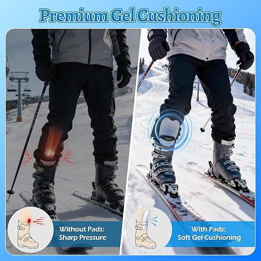 Ski Shin Guards Gel Pads for Boots, Self-Adhesive Reusable Shin Protectors for Ski & Snowboard, Pressure Relief, Lightweight 2-Pack