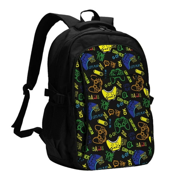 Balery Game Play Mochila con carga USB para hombre y mujer - Mochila impermeable y antirrobo para portátil con puerto USB para viajes, trabajo, estudios y universidad