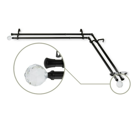 Contemporary Home Living 249" Black Contemporary Double Corner Window Curtain Rod